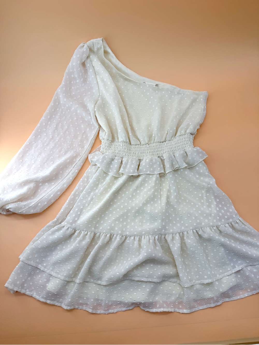 Alrtar’d State One-Shoulder White Swiss Dot Coquette Dress with Ruffle Waist
